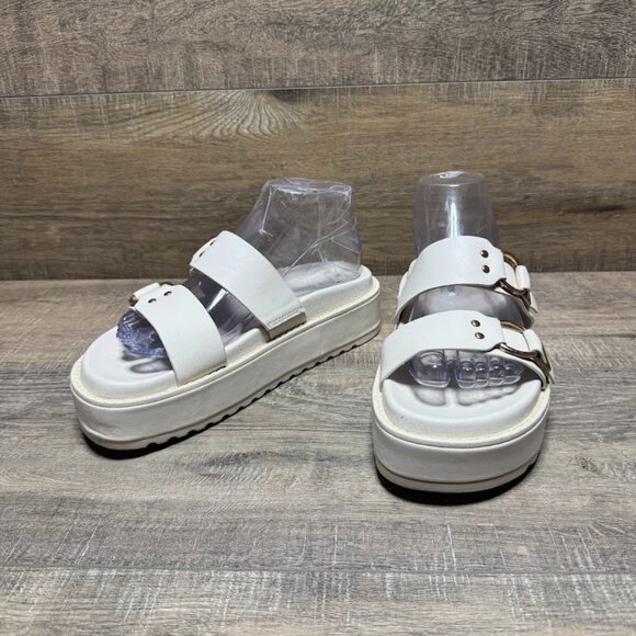 Steve Madden Brooklyn White Faux Leather Platform Slide Sandals Women's Size 8.5 - Picture 1 of 7